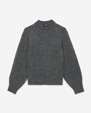 The Kooples + Knit Gray Sweater With Puffed Sleeves