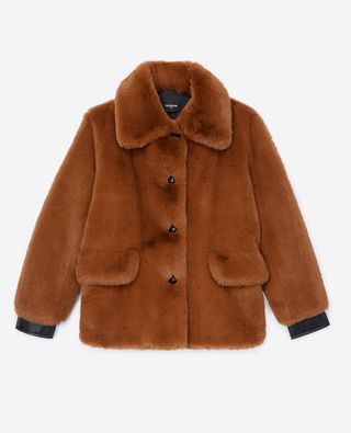 The Kooples + Brown Faux Fur Coat With Leather Details