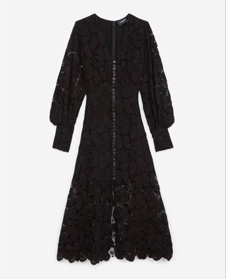The Kooples + Long Buttoned Black Lace Dress
