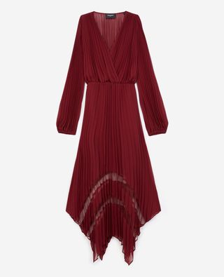 The Kooples + Long Pleated Burgundy Dress With Lace