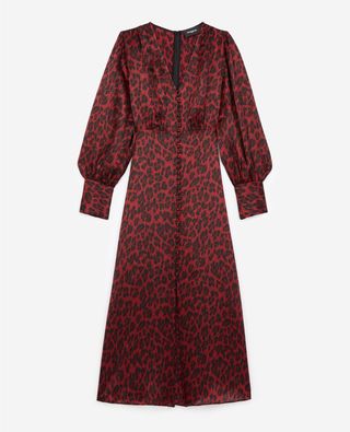 The Kooples + Long Burgundy Dress With Leopard Motif