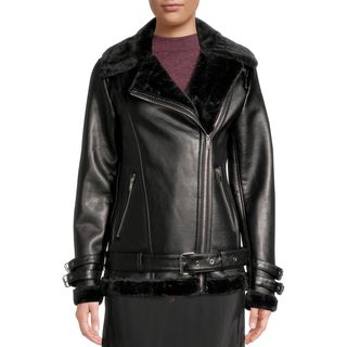 Mark Alan + Vegan Leather Faux Fur Lined Moto Jacket