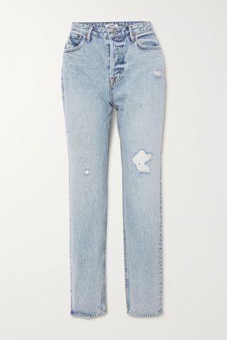 Grlfrnd + Devon Distressed High-Rise Straight-Leg Jeans