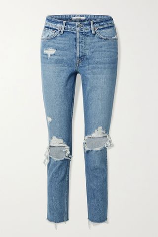 Grlfrnd + Karolina Cropped Distressed High-Rise Skinny Jeans