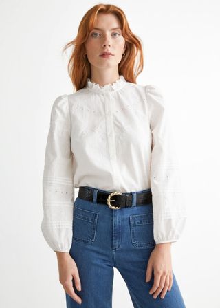 & Other Stories + Embroidered Puff Sleeve Blouse