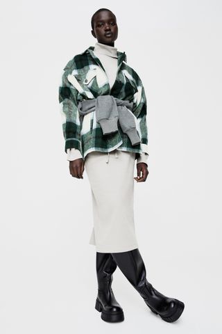 Zara + Wool Blend Check Overshirt