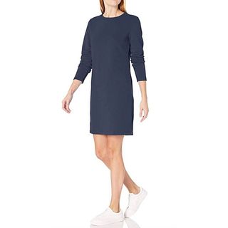 Amazon Essentials + Crewneck Long-Sleeve French Terry Fleece Above-the-Knee Dress