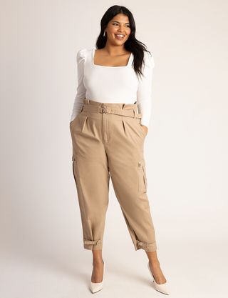 Eloquii + High Waisted Cargo Pant With Ankle Ties