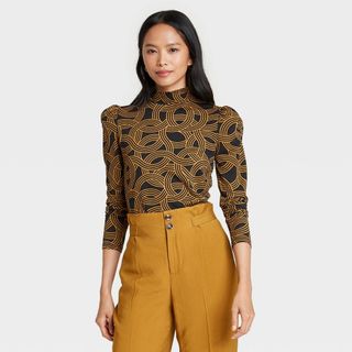 Who What Wear x Target + Puff Long Sleeve Mock Turtleneck Knit Top