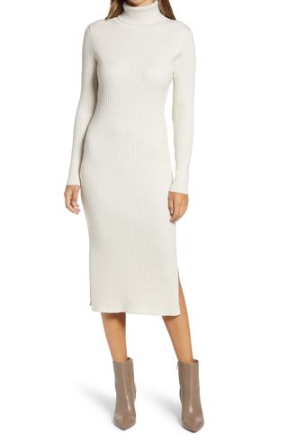Rachel Parcell + Long Sleeve Ribbed Turtleneck Sweater Dress