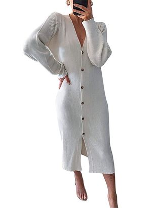 Exlura + V-Neck Button Down Cardigan Dress