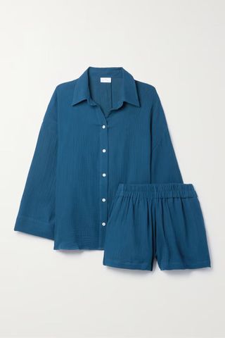 Pour Les Femmes + + Net Sustain Angel Crinkled Cotton-Gauze Pajama Set