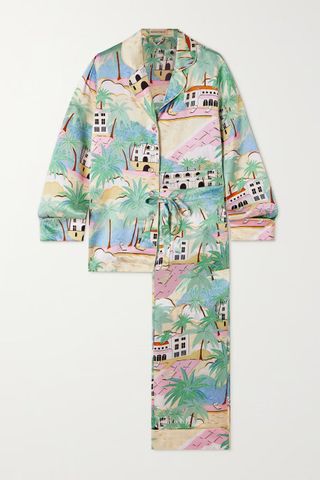 Olivia Von Halle + Lila Printed Silk-Satin Pajama Set
