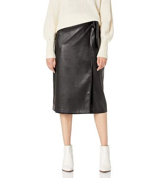 The Drop + Manon Faux Leather Wrap Front Midi Skirt