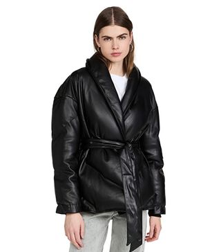 BlankNYC + Black Vegan Leather Puffer Belted Jacket