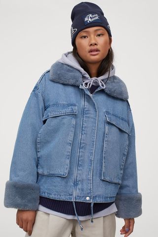 H&M + Faux Fur-Trimmed Denim Jacket