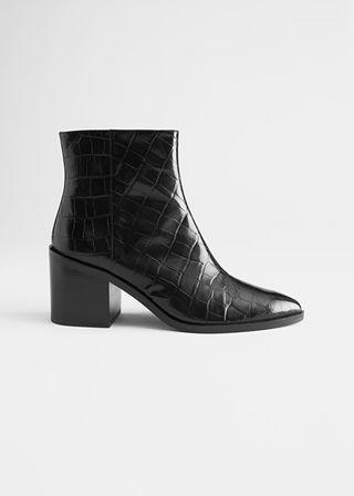 & Other Stories + Croc Embossed Leather Ankle Boots