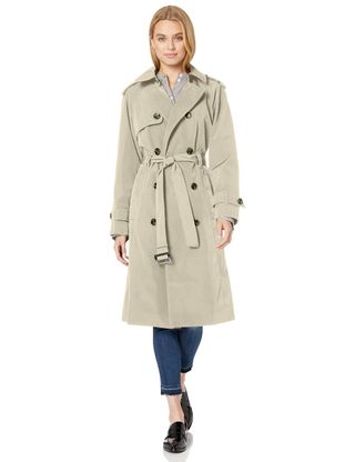 London Fog + 3/4 Length Double-Breasted Trench Coat With Belt