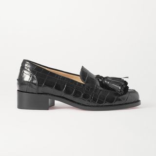 Christian Louboutin + Badmoc Tasseled Croc-Effect Leather Loafers