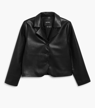 Monki + Cropped Faux Leather Jacket