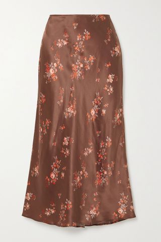 Reformation + Pratt Floral-Print Silk-Satin Midi Skirt