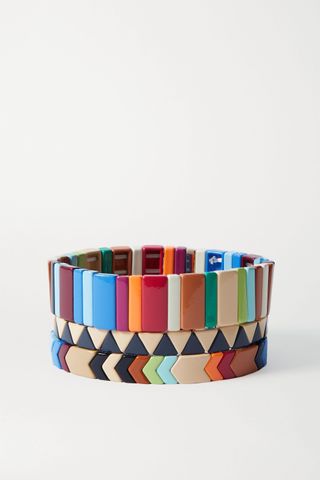 Roxanne Assoulin + Grounded Rainbow Set of Three Enamel and Gold-Tone Bracelets