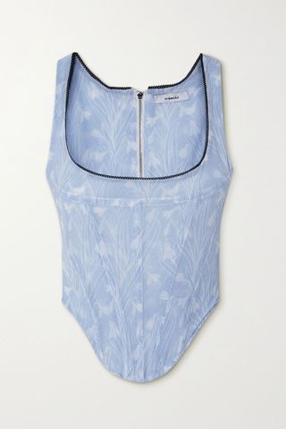 Miaou + Campbell Lace-Trimmed Floral-Print Stretch-Mesh Bustier Top