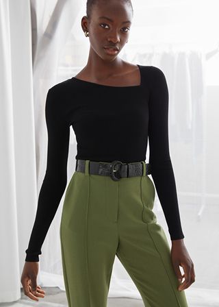 & Other Stories + Fitted Cropped Asymmetric Sweater