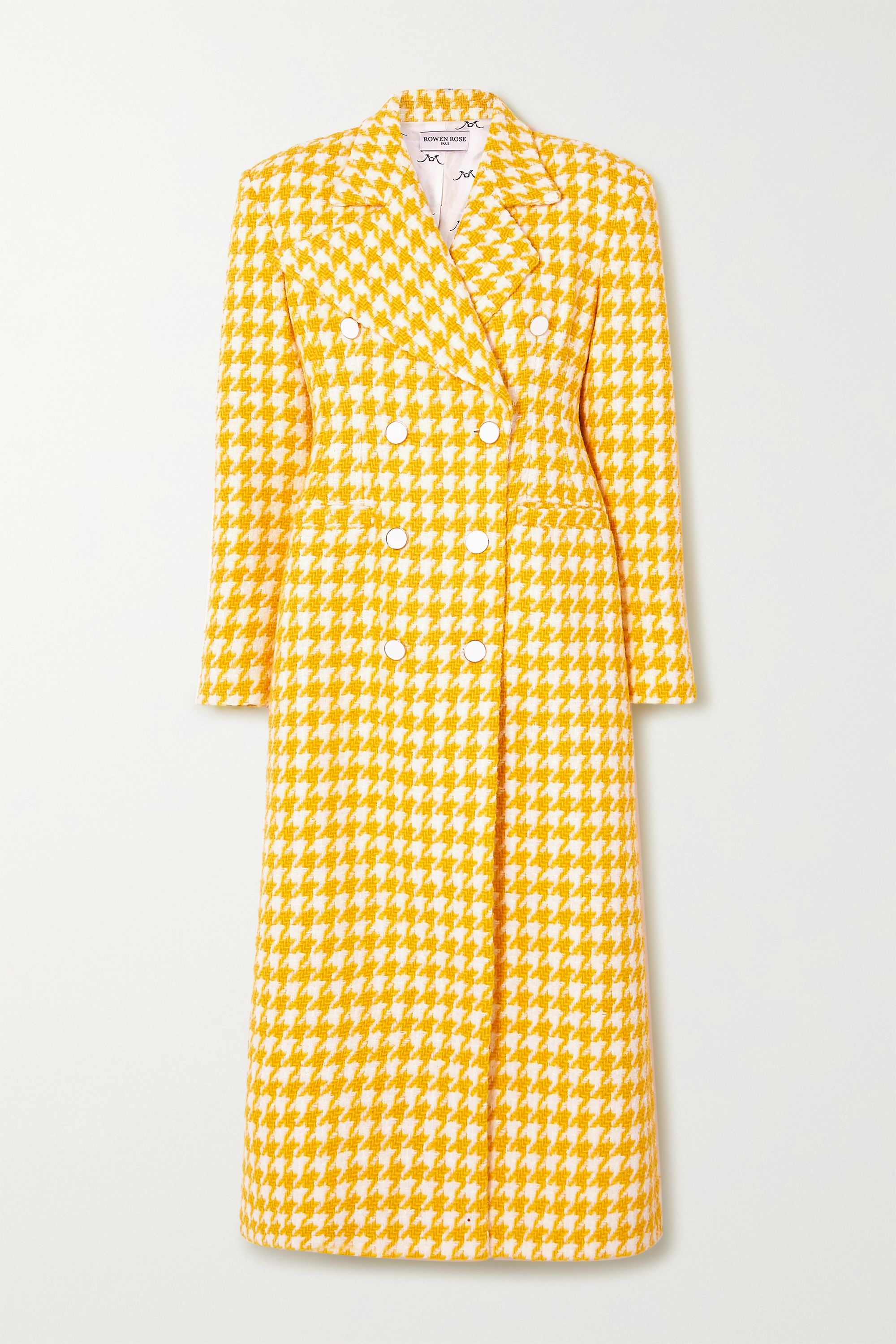 Rowen Rose + Double-Breasted Houndstooth Tweed Coat