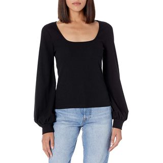 The Drop + @lucyswhims Square-Neck Balloon-Sleeve Cropped Top in Black