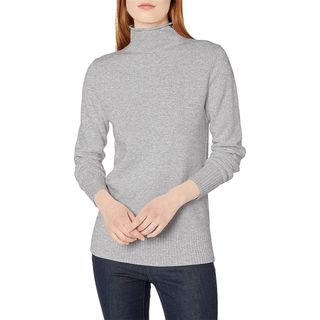 Amazon Essentials + Long-Sleeve 100% Cotton Roll Neck Sweater in Light Grey Heather