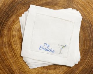 Threads and Honey + Embroidered Cocktail Napkins with Martini Glass and Minimalist Name Set