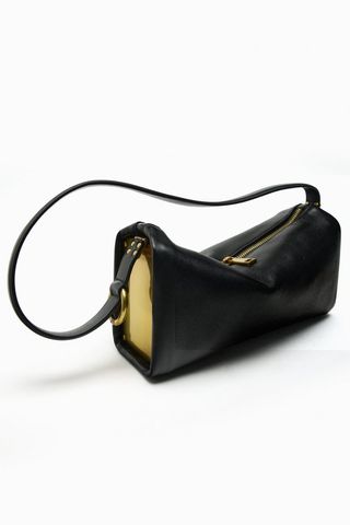 Zara + Metal Plate Leather Shoulder Bag