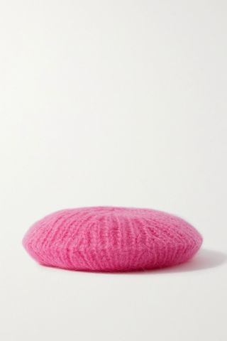 Ganni + Embroidered Ribbed Mohair-Blend Beret