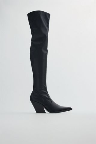 Zara + Heeled Tall Cowboy Boots