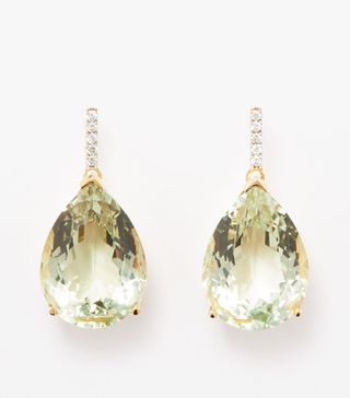 Mateo + Diamond, Prasiolite & 14kt Gold Drop Earrings