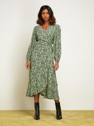 Omnes + Gloria Wrap Midi Dress in Green Floral