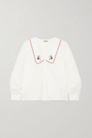 Rixo + Lila Embroidered Cotton-Poplin Blouse