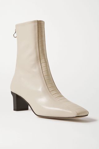Aeyde + Molly Paneled Smooth and Croc-Effect Leather Ankle Boots