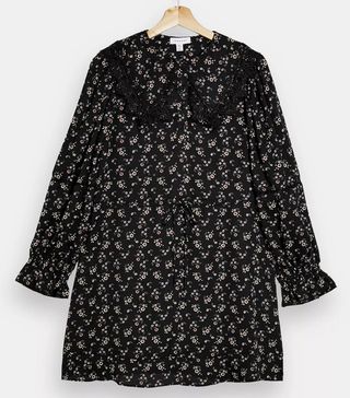 Topshop + Black and White Crochet Collar Mini Dress