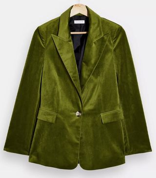 Topshop + Idol Green Velvet Suit Blazer With Peak Lapels