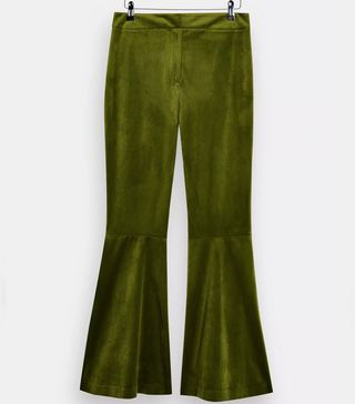 Topshop + Idol Green Velvet Flared Wide Leg Suit Trousers