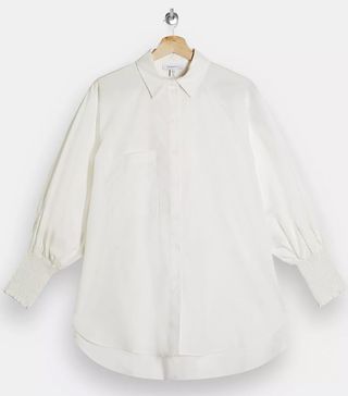 Topshop + Ivory Shirred Cuff Oversized Shirt