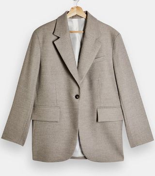 Topshop + Beige Oversized Flannel Blazer