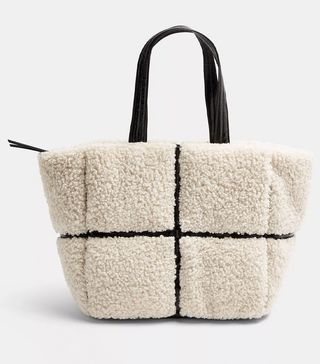 Topshop + Cream Faux Fur Vinyl Tote Bag