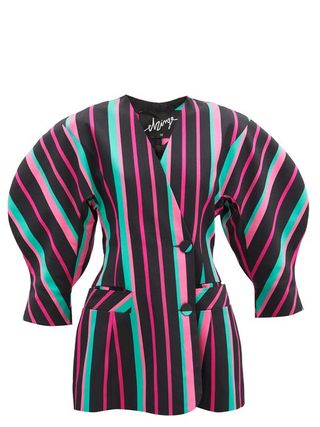 Elzinga + Exaggerated-Shoulder Striped Blazer Mini Dress
