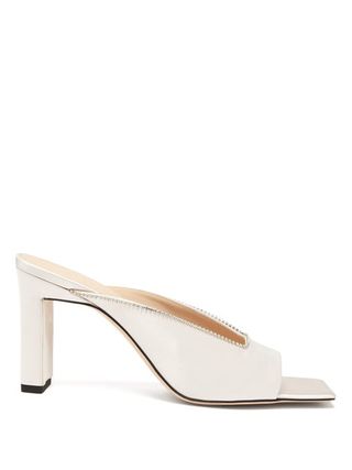 Wandler + Isa Square-Toe Crystal-Embellished Satin Mules