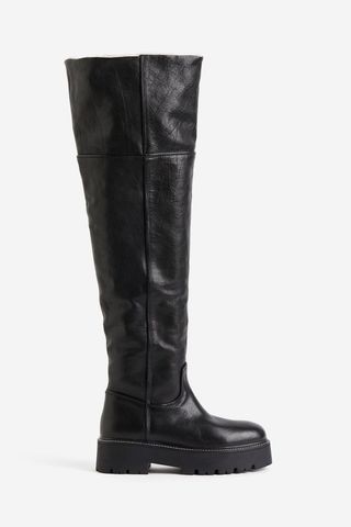 H&M + Warm-Lined Over-The-Knee Leather Boots