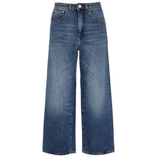 Totême + Blue Cropped Wide-Leg Jeans