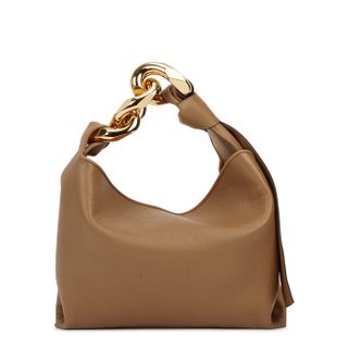 Jw Anderson + Small Brown Chain-Embellished Leather Hobo Bag